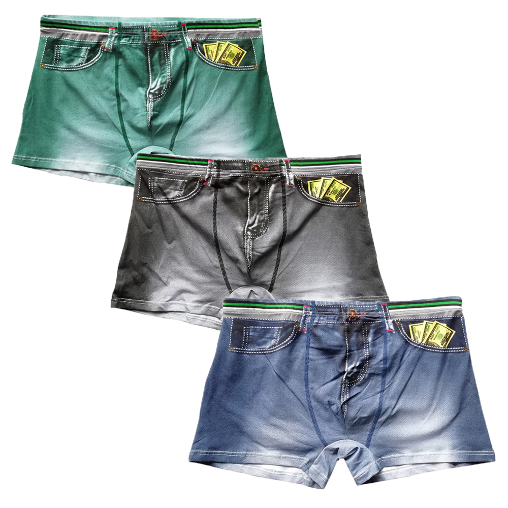 Multi Pack Underwear - 3PCS/Lots Men Boxer Shorts Denim Printed