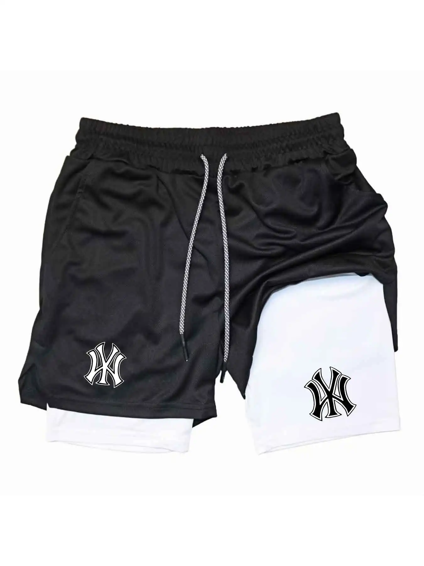 Men 2 in 1 Logo Print Sports S - Compression Shorts Athletes 评论和价格